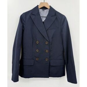 Brooks Brothers Blazer Womens 2 Blue‎ Cotton Linen Double Breasted Jacket